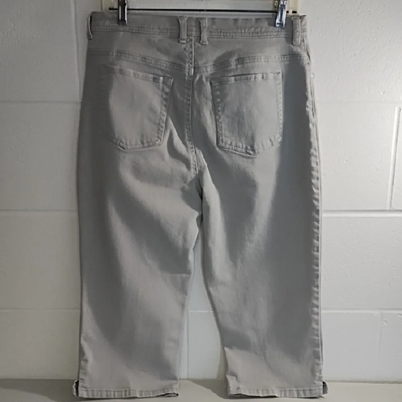 Light Gray Capri 5 Pocket Stretch Denim Jeans Side Leg Vent - Picture 11 of 12